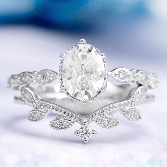 Vintage Style 2 piece  ring set, size 7, 925 Sterling Silver - Picture 1 of 3